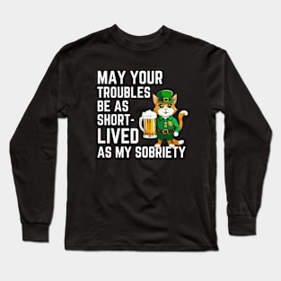 Cat with Beer Funny St Paddy Design Long Sleeve T-Shirt